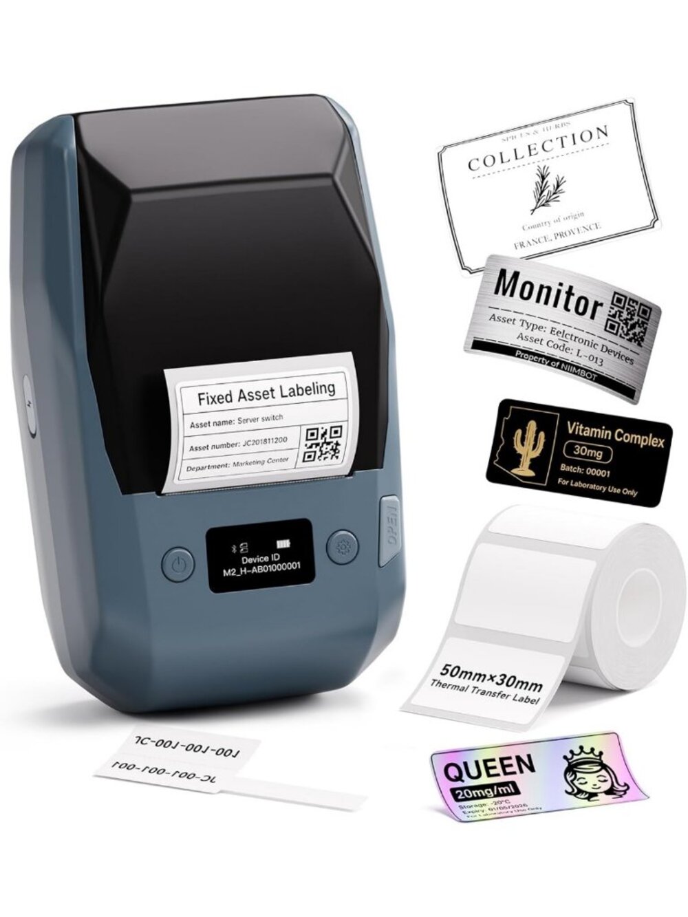 Compact Thermal Label Maker with 2-Inch Tape - Portable & Easy to Use, Blue
